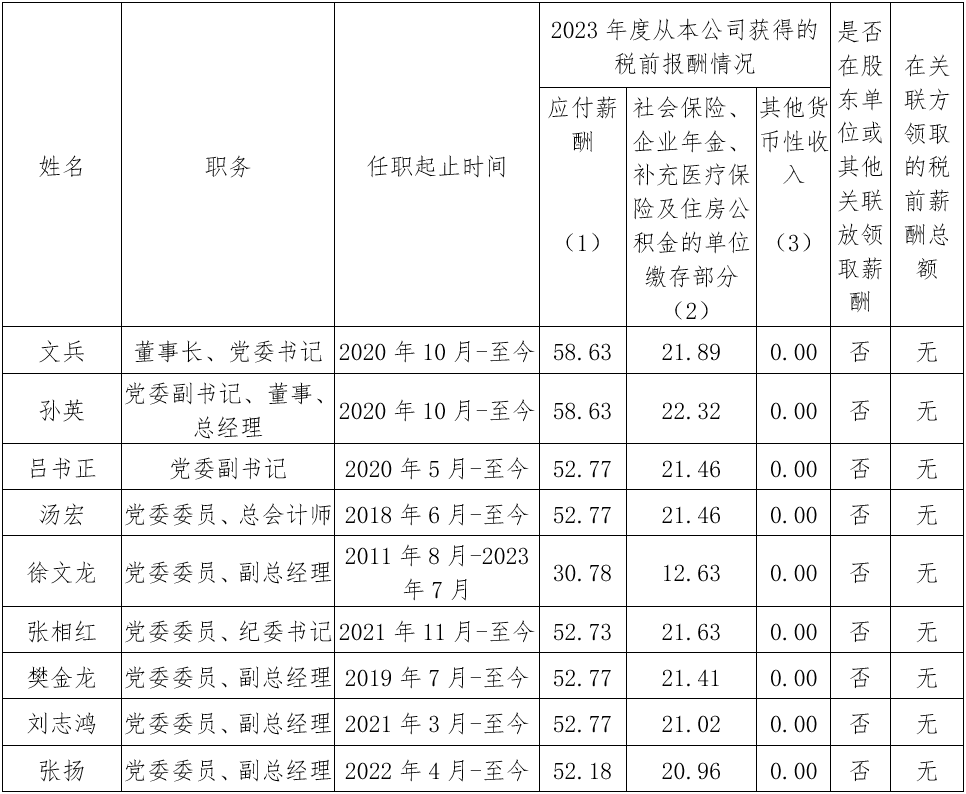 中国建设科技有限公司企业负责人2023年度薪酬情况